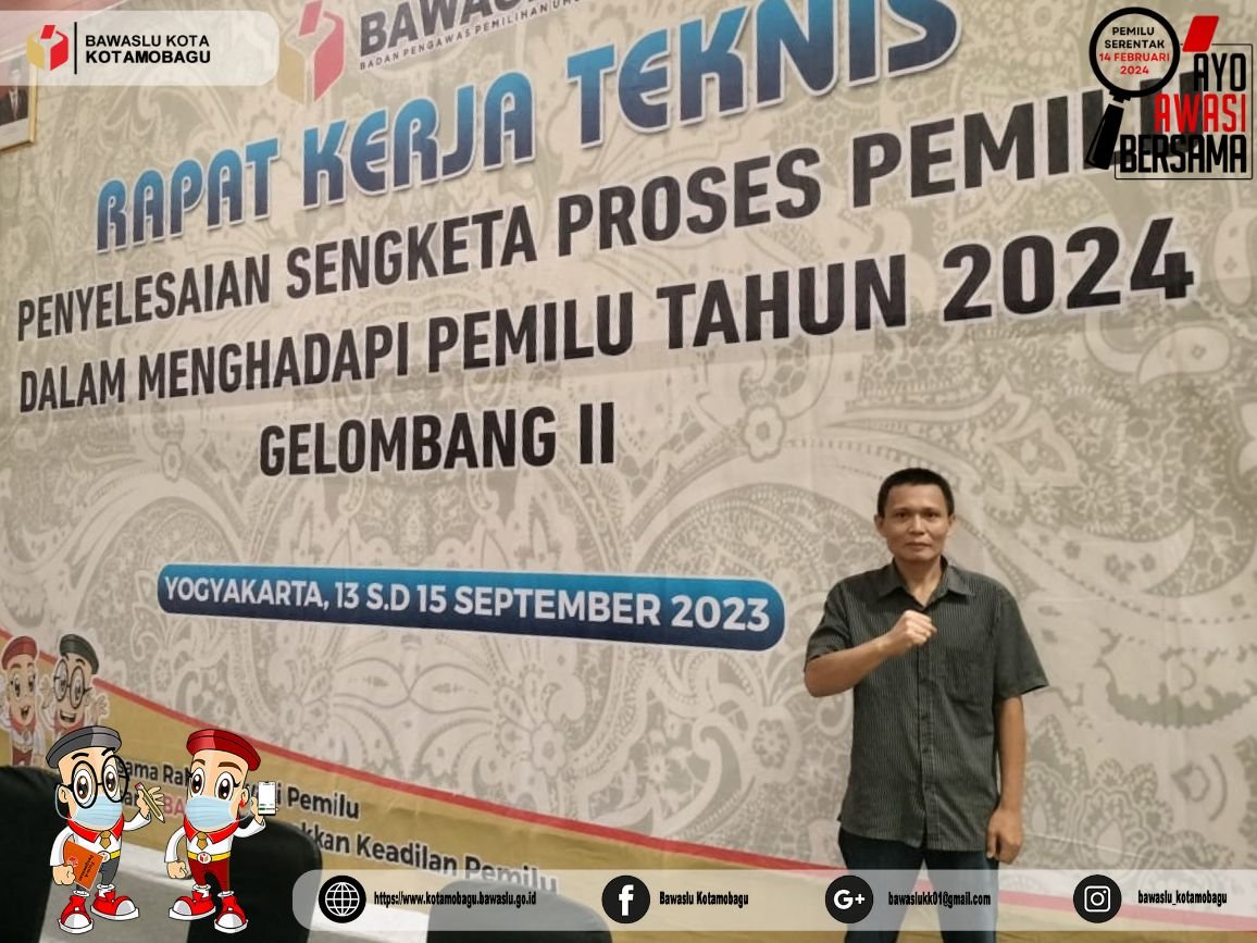 Anggota Bawaslu Kotamobagu Kordiv P3S Yulianus F. Pelealu saat mengikuti kegiatan Rakernis di Yogyakarta.