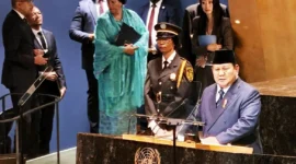 RI Prabowo Subianto saat menyampaikan pidato pada Debat Umum Sidang Majelis Umum PBB ke-80. (Foto: ANTARA)